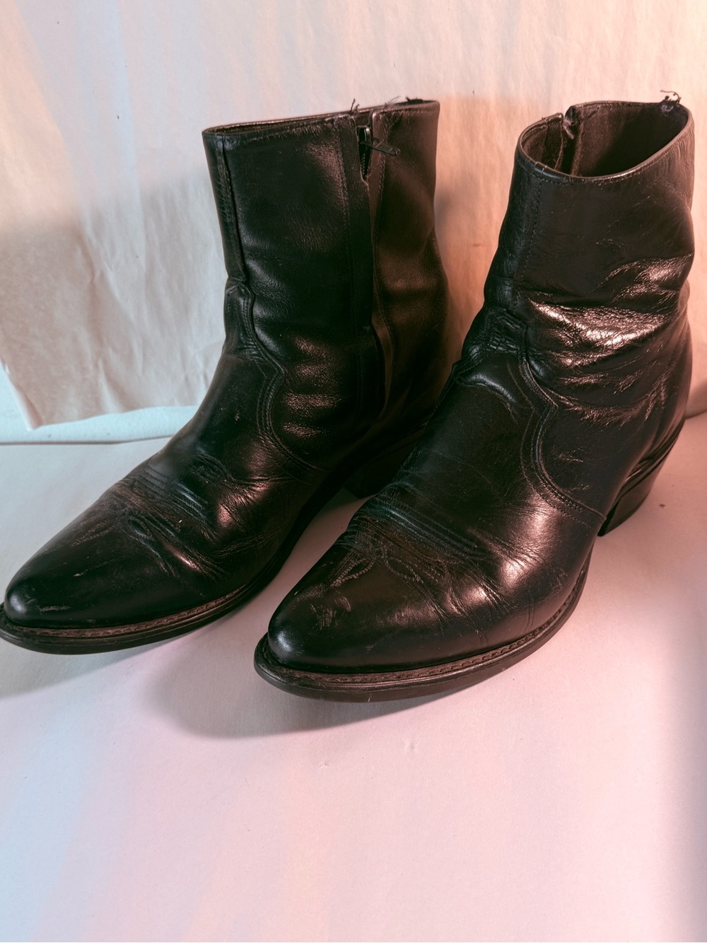 Sage Black Leather Cowboy Ankle Boots Sz 10
